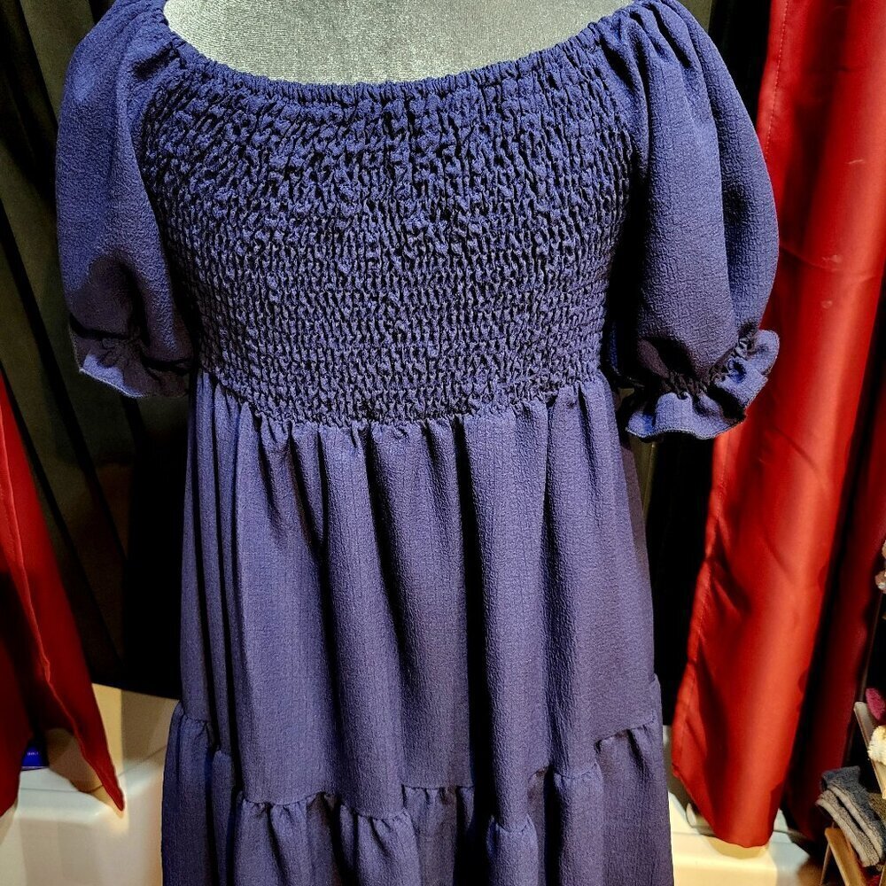 BLUE LIGHT WEIGHT PUFF SLEEVE DRESS - Picture 2 of 4